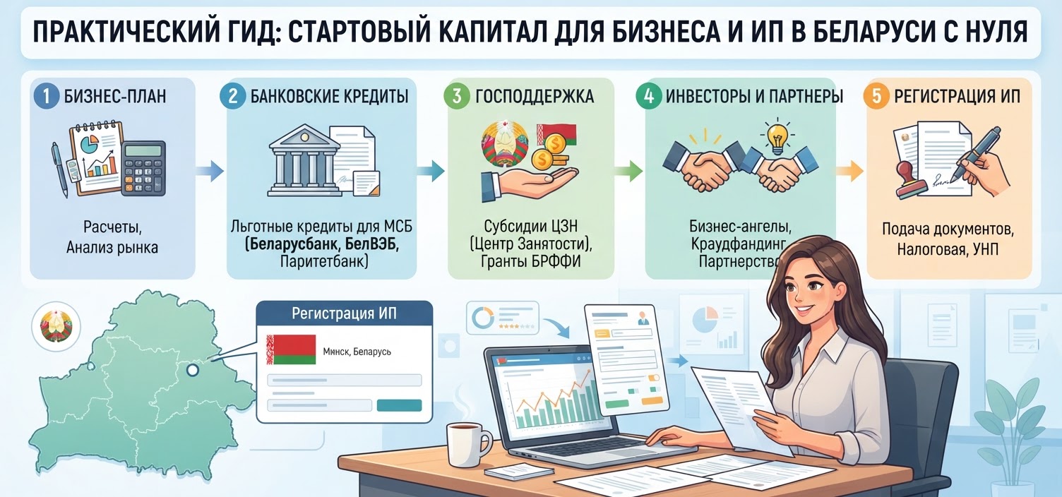 Практический гид по поиску и оформлению стартового капитала для запуска нового бизнеса или регистрации ИП в Беларуси с нуля